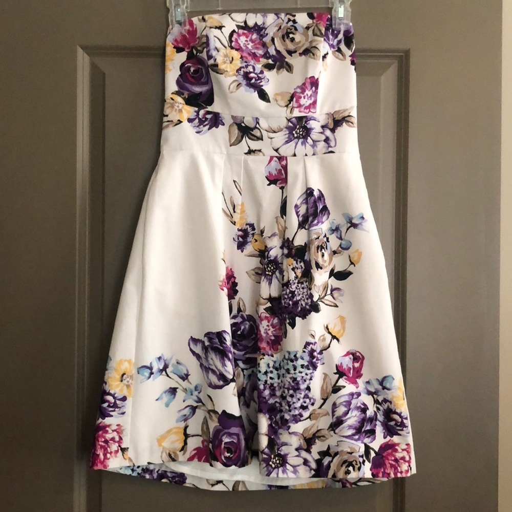 WHBM white floral strapless dress